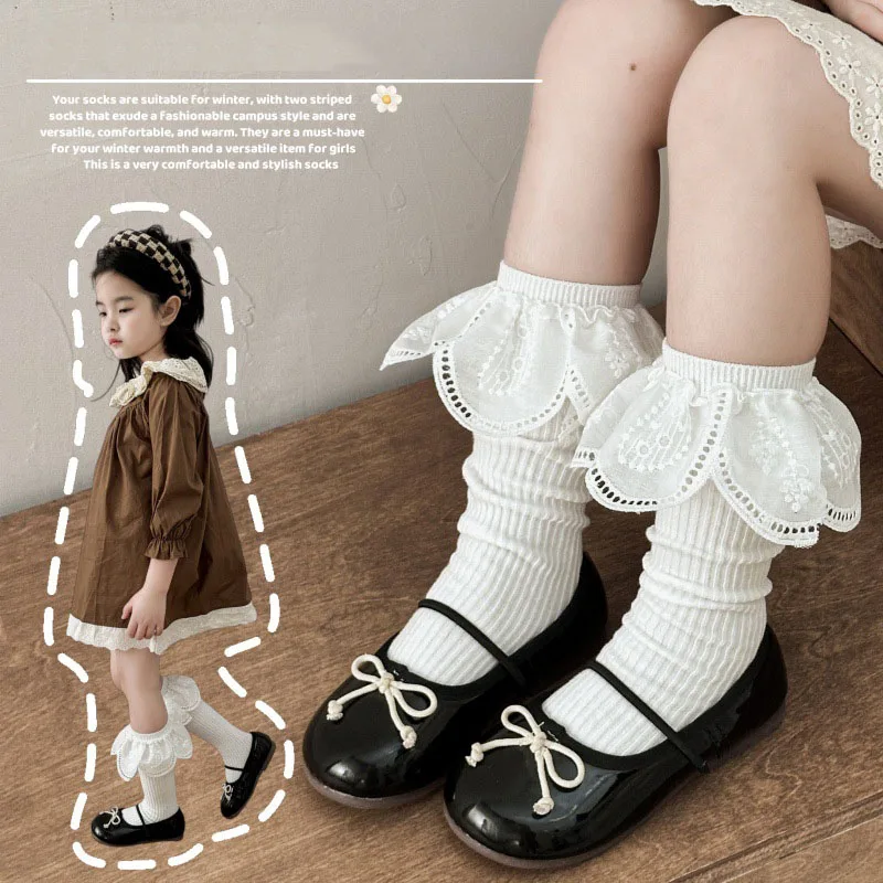 Calcetines de primavera para niña con diseño princesa y encaje suave