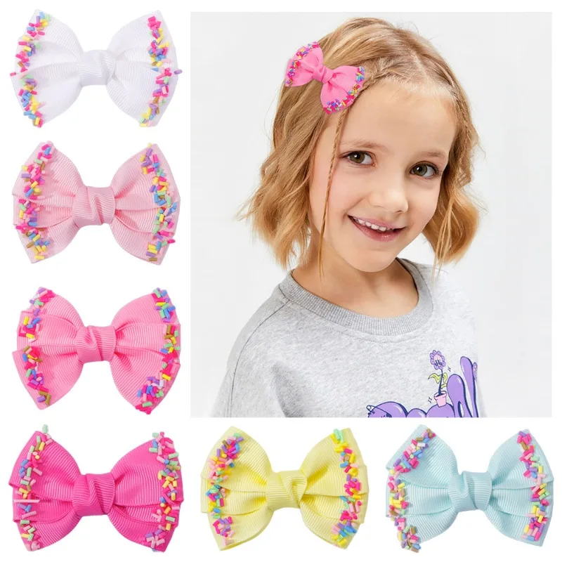 Pinzas para el pelo con lazo arcoíris gros-grain para niñas - imagen 3