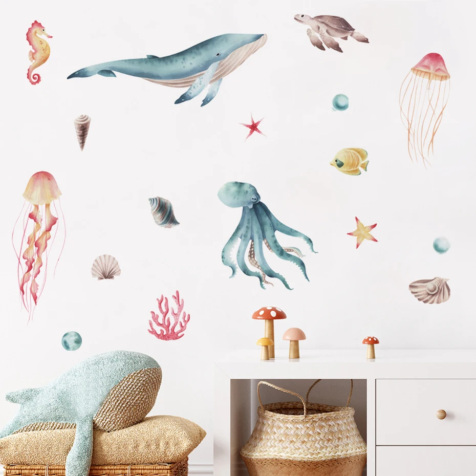 Pegatinas de pared infantiles marinas con ballena y pulpo - imagen 2