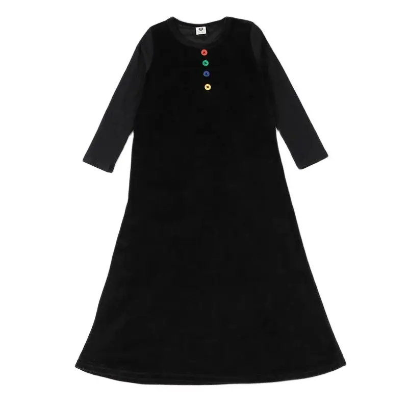 Vestido de terciopelo negro para niña - Manga larga y botones - imagen 3