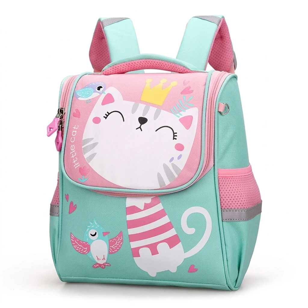 Mochila escolar infantil impermeable con diseño de gato y cómoda - imagen 3