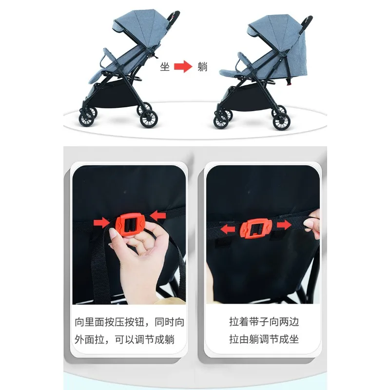 Cochecito ligero plegable con reclinado automático para recién nacidos