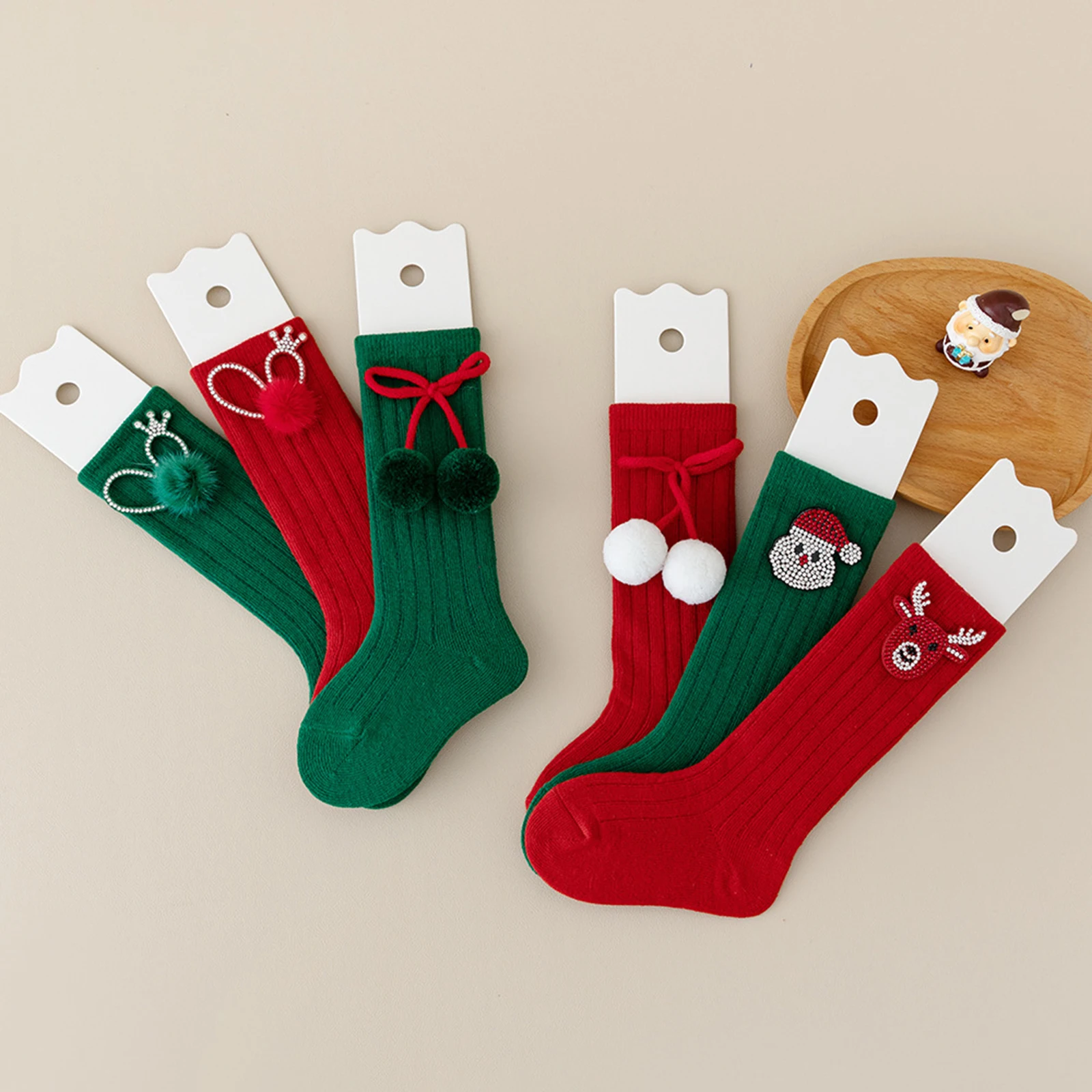 Tregren Calcetines altos de bebé con pedrería para Navidad - imagen 3