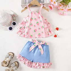 Conjunto de verano para niña sin mangas camiseta y pantalón corto