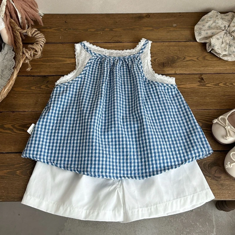 Conjunto de verano niños: chaleco a cuadros y bermudas de algodón - imagen 5