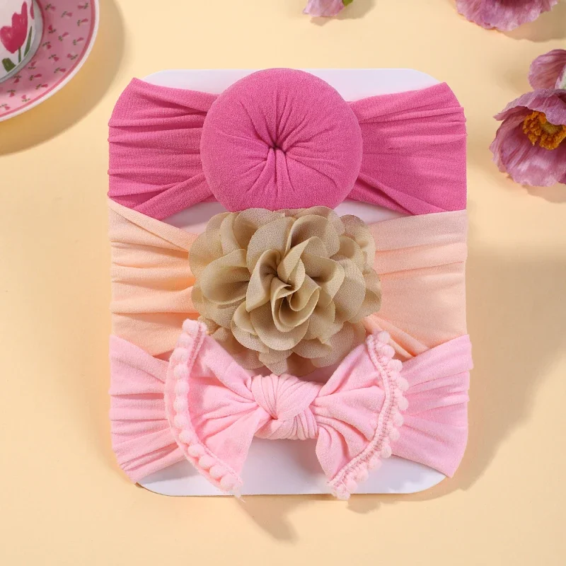 Diademas bebé de nailon liso con lazo flores encaje y donas - imagen 5