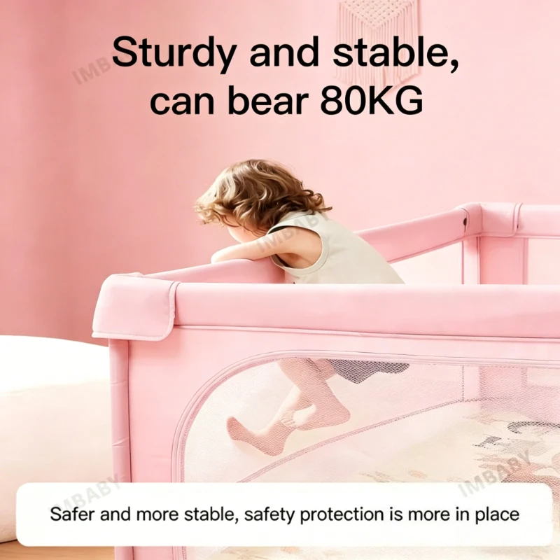 Corral de juegos para bebés rosa con barandilla de seguridad - imagen 2