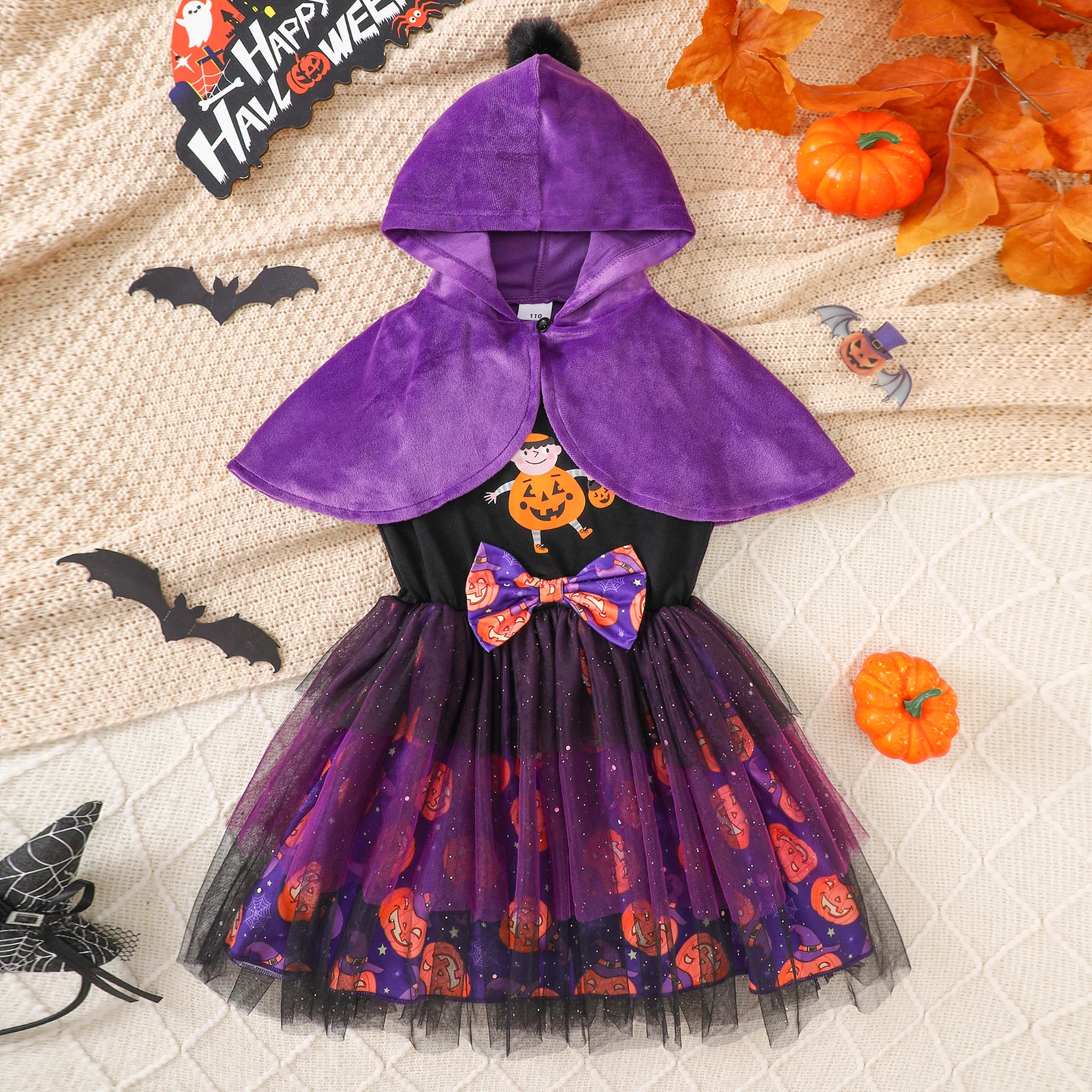 Tregren Disfraz de Halloween para niña pequeña con capa y tul