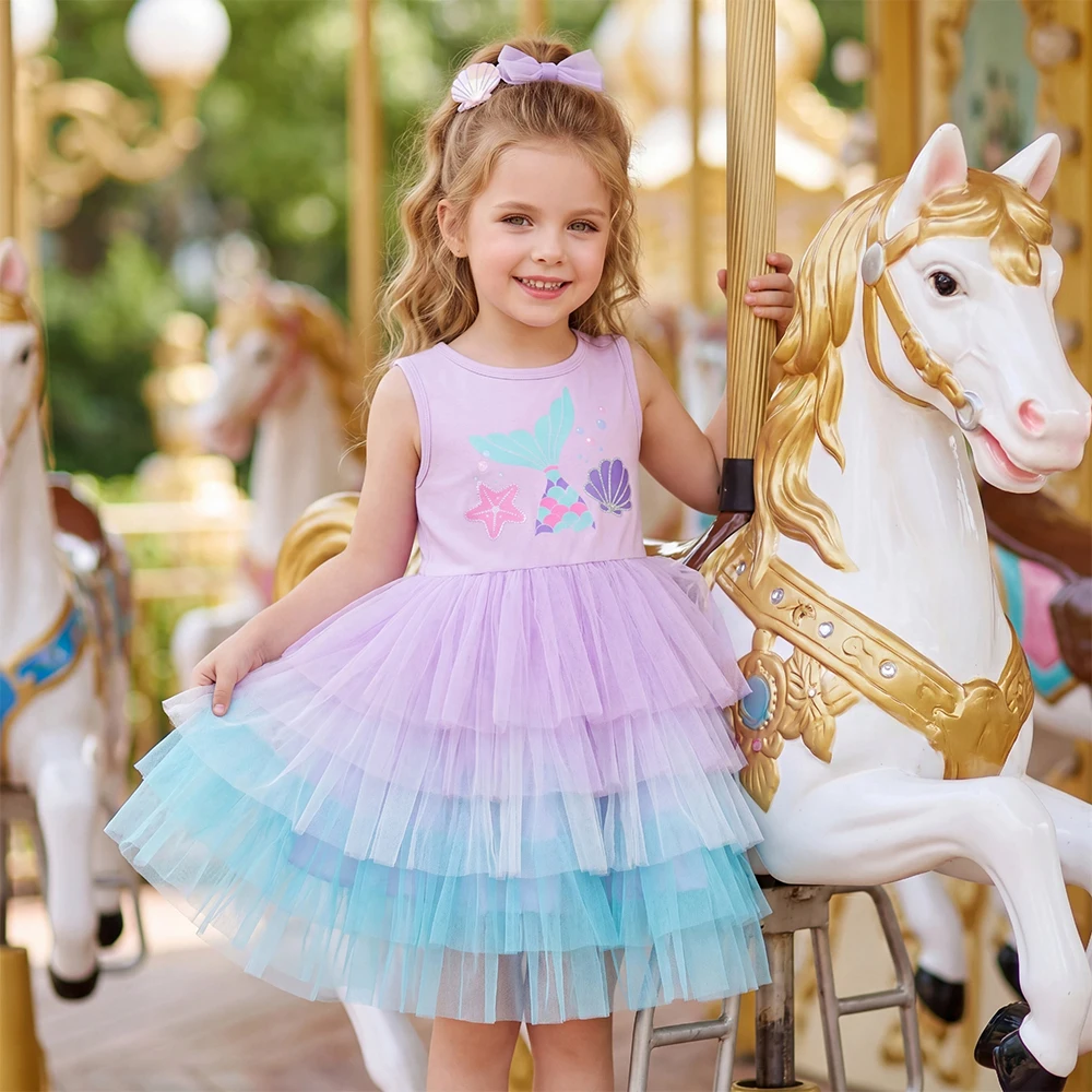 DXTON vestido sirena de princesa para niñas, malla sin mangas