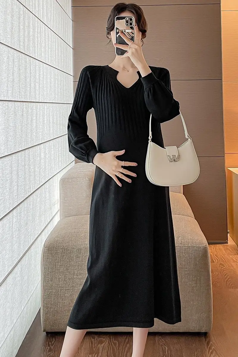 Vestido de punto premamá holgado otoño invierno – recto elegante - imagen 5