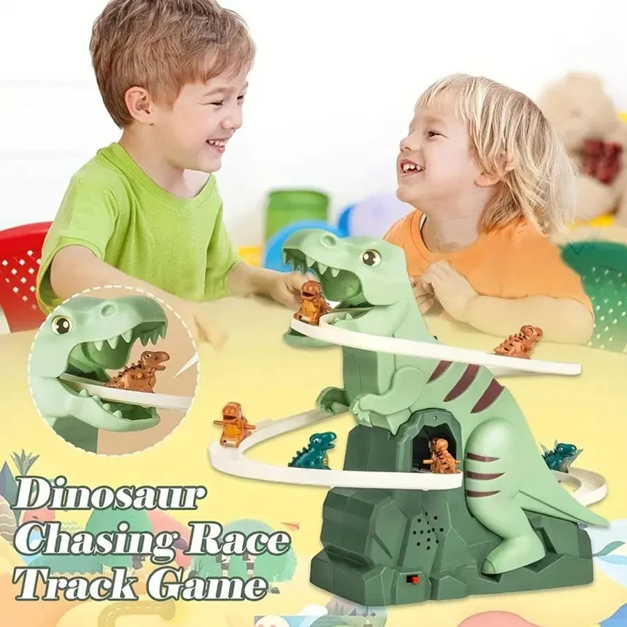 Pista de coches para niños con dinosaurio, tobogán y música eléctrica - imagen 3