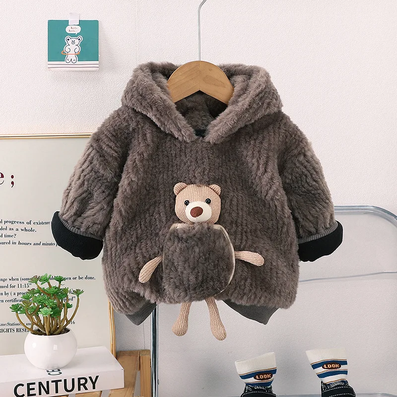 Suéter acolchado con capucha de terciopelo cálido para invierno - imagen 2
