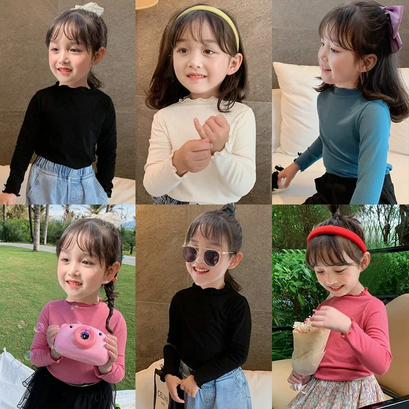 Camiseta manga larga cuello alto interior para niñas otoño invierno - imagen 3