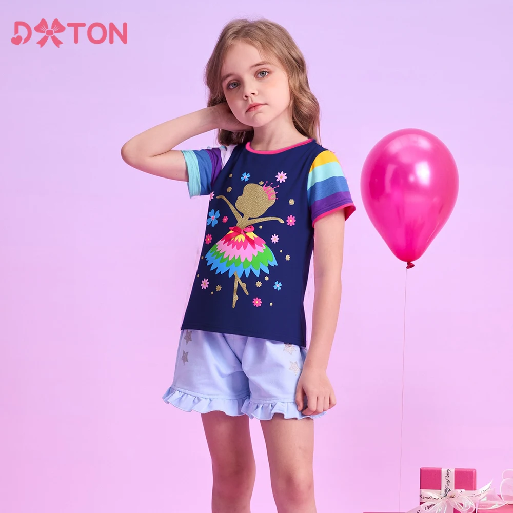 DXTON Camiseta de verano para niña cuello redondo rosa casual - imagen 3