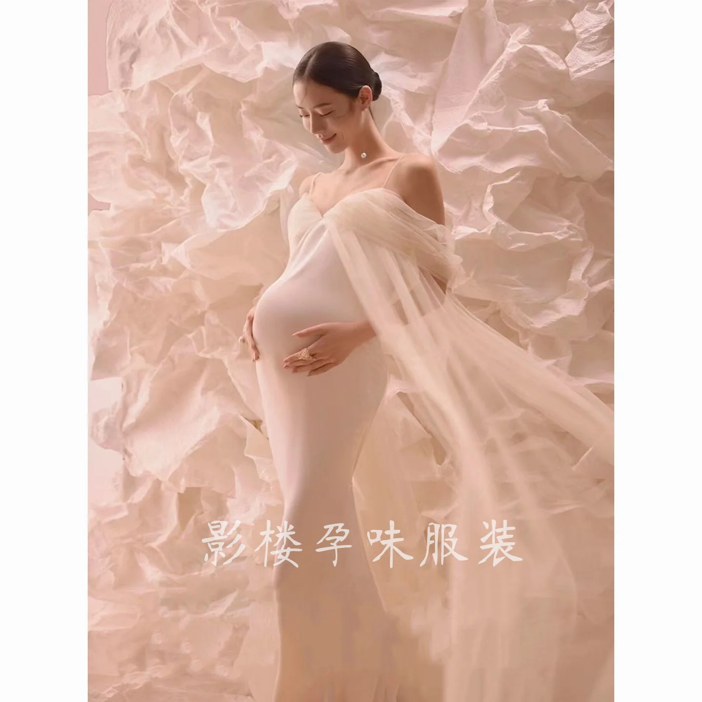 Vestido de maternidad maxi con cuello en V y encaje suave elástico - imagen 5