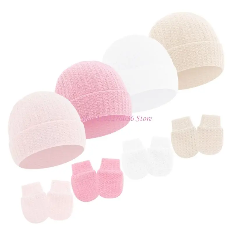 Gorro para recién nacido con guantes antirrayas suaves a juego - imagen 2