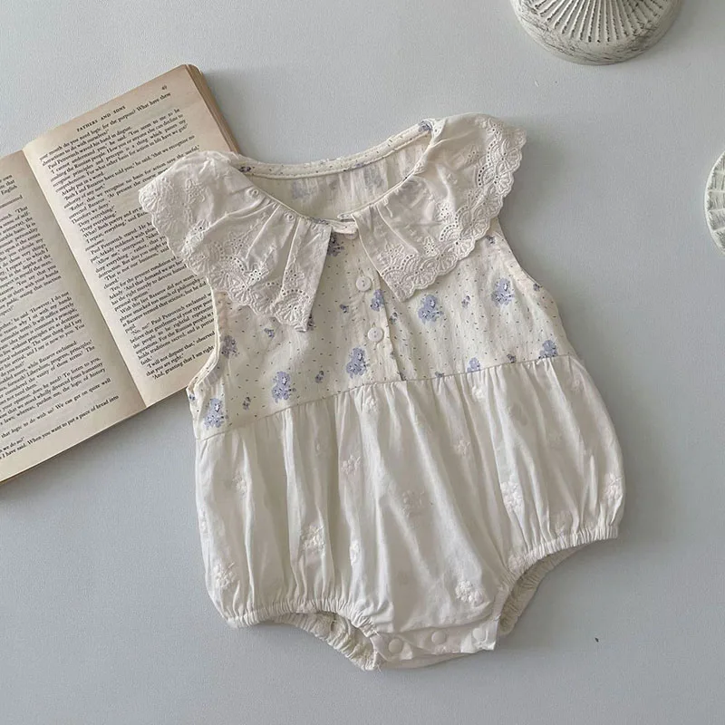 MILANCEL body sin mangas bebé niña – floral azul con encaje - imagen 4