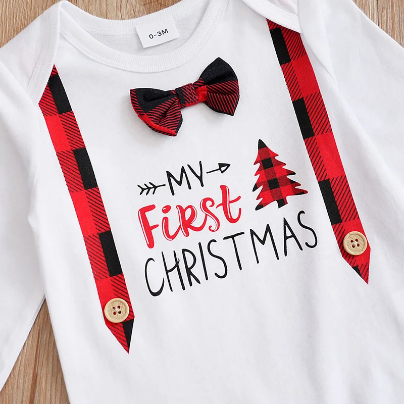 Conjunto navideño para recién nacido – Pijama de cuadros con pajarita - imagen 3