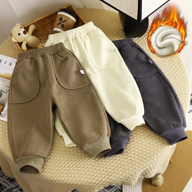 Pantalones de terciopelo grueso para niños, térmicos otoño-invierno