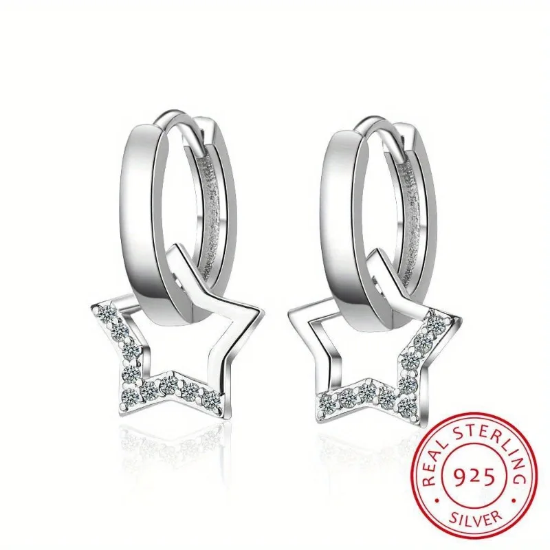 Pendientes de aro con diseño de estrella hueca en plata de ley