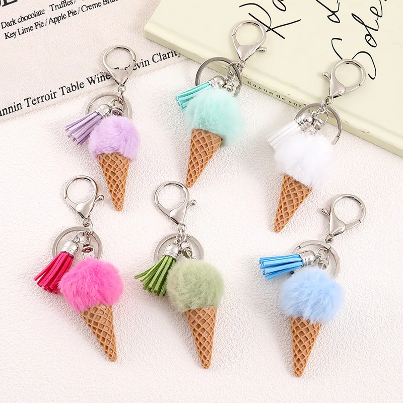 Llavero de peluche helado con pompones para niña - imagen 3