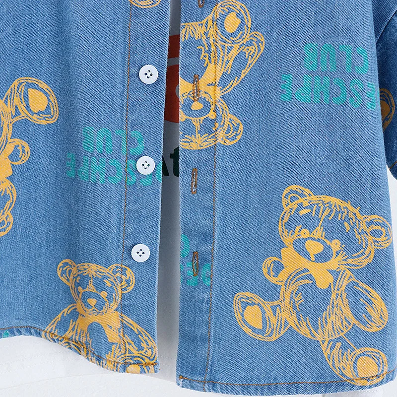 Conjunto vaquero infantil: camisa manga corta y pantalón corto - imagen 2