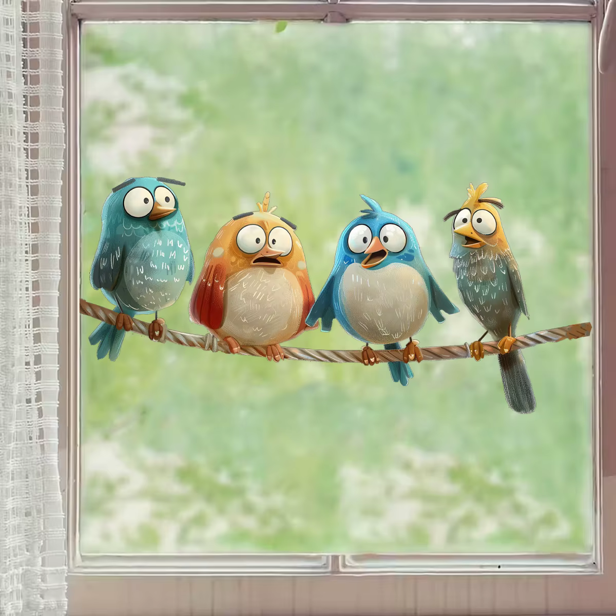 Pájaro estático de colores sobre ventana