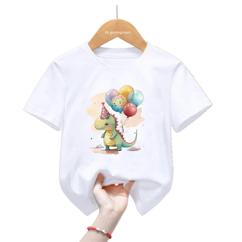 Camiseta dinosaurio infantil con globos - Regalo de cumpleaños - imagen 2