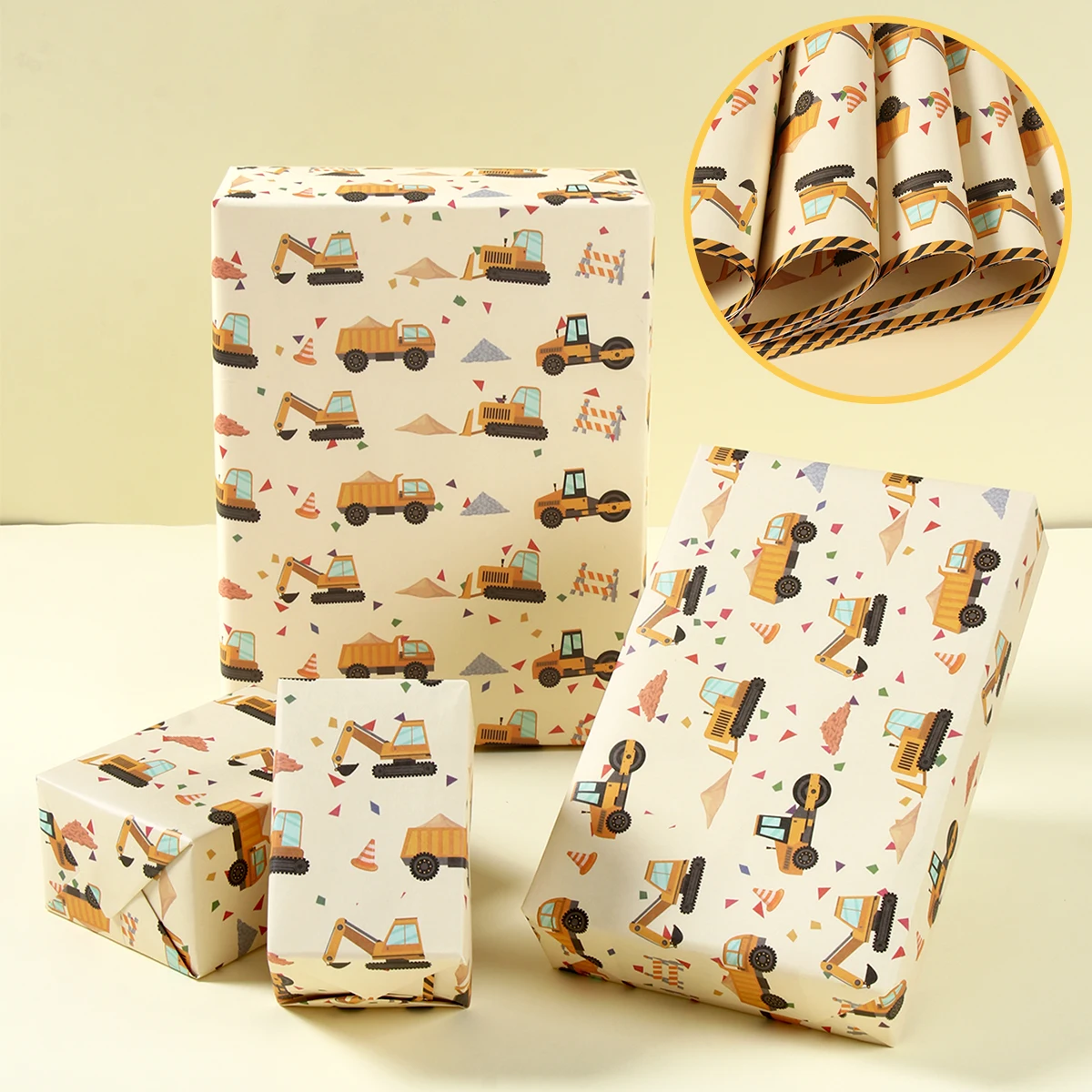 Papel de regalo construcción con excavadora para fiestas infantiles - imagen 2