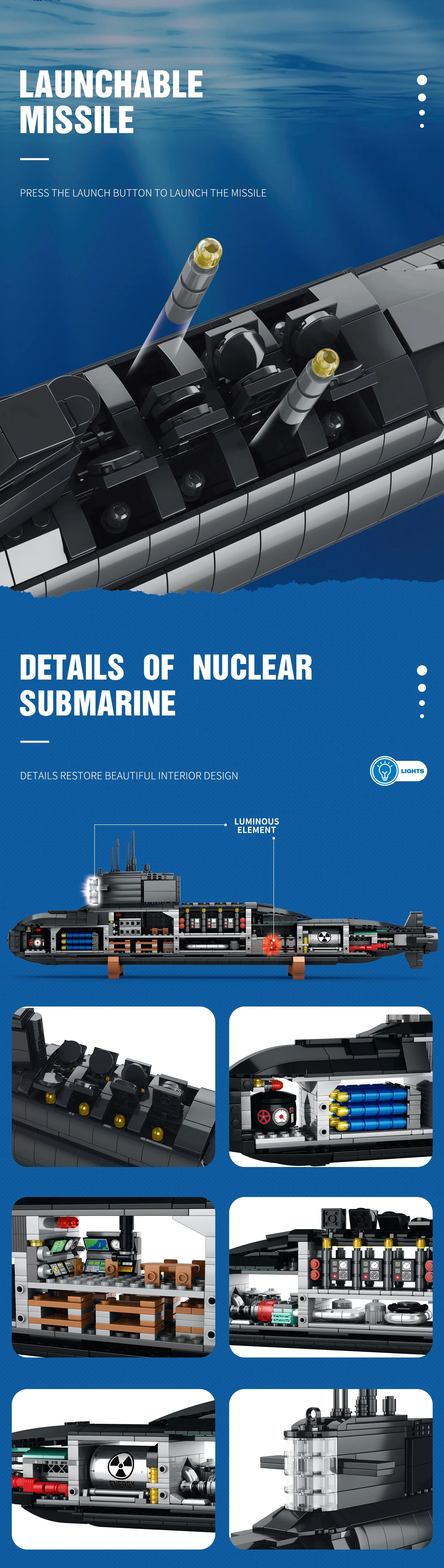 Niño manipulando el submarino abierto