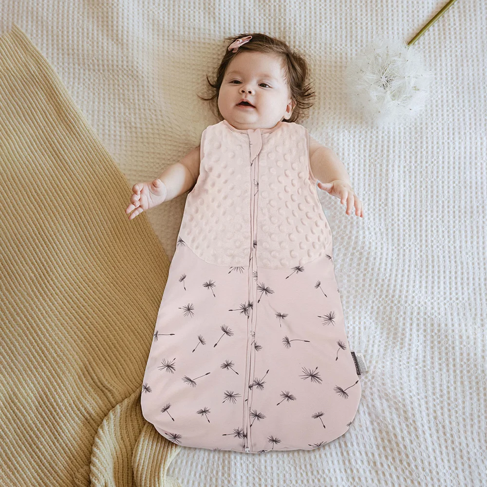 Saco de dormir para bebé con estampado de diente de león rosa