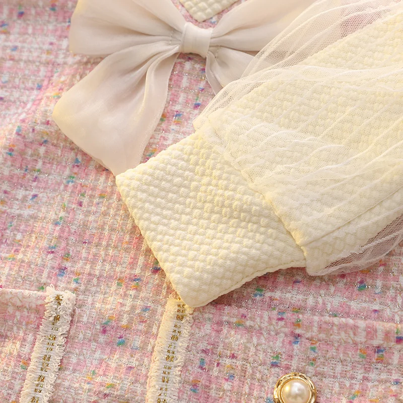 Vestido de princessa para niña - Manga larga con cuadros de primavera - imagen 2