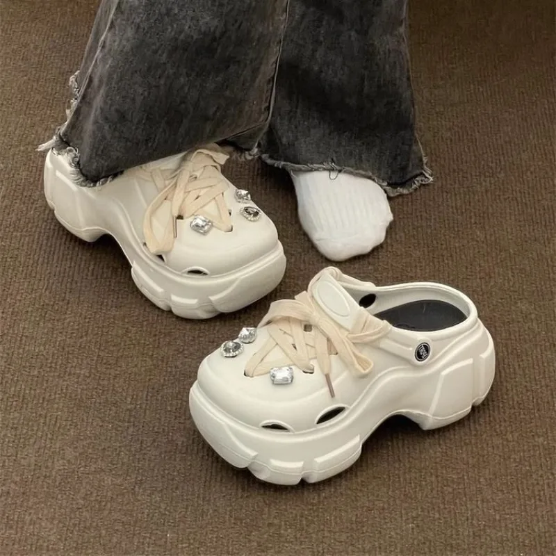 Sandalias de plataforma con cordones y pedrería para mujer - imagen 4