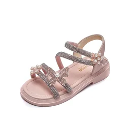Sandalias brillantes de princesa con diamantes de imitación y perlas