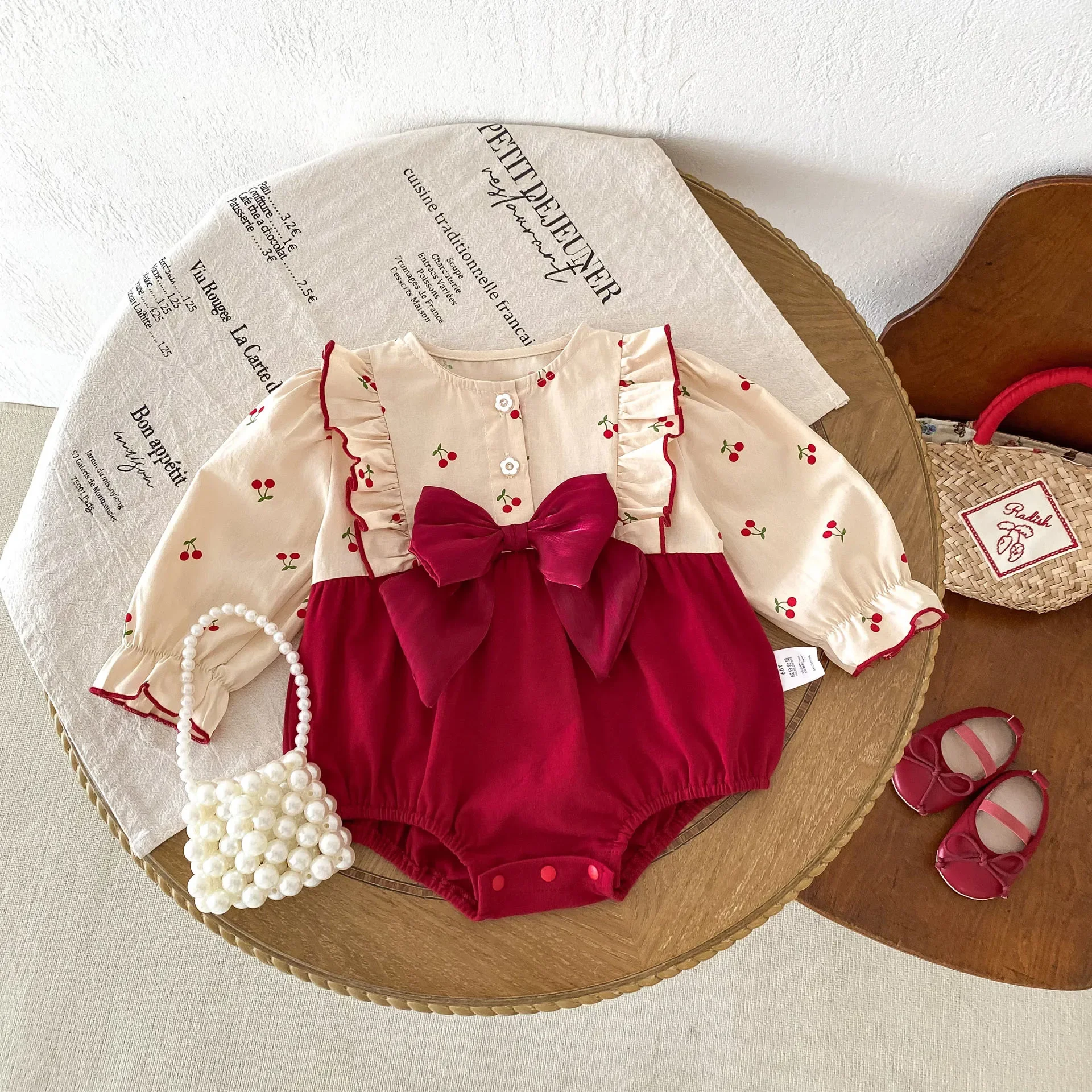 MILANCEL Mono bebé niña con lazo - Estampado cereza - imagen 4