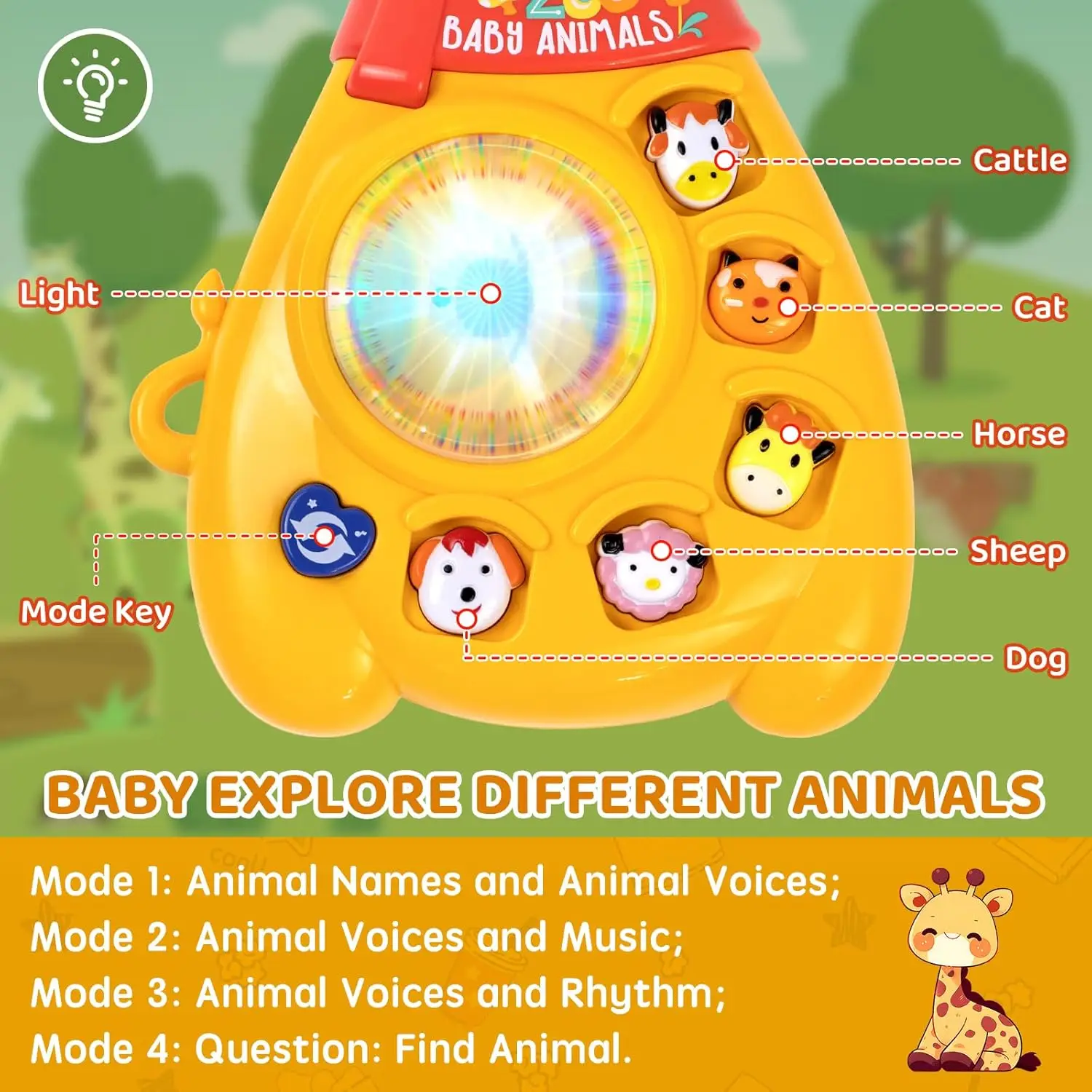 Juguete musical de guitarra y piano para bebés con luz de animales - imagen 4