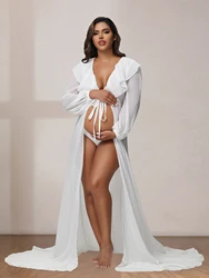 Vestido de gasa largo para embarazo con cuello volantes