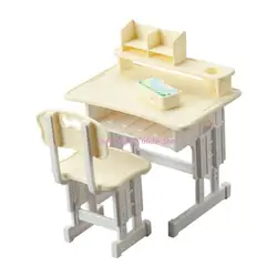Juego de escritorio y sillas para casa de muñecas en miniatura