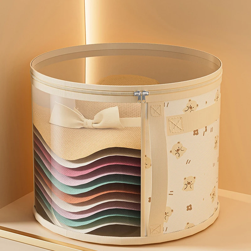 Caja de almacenamiento decorativa con estampado de oso en color beige sobre fondo claro