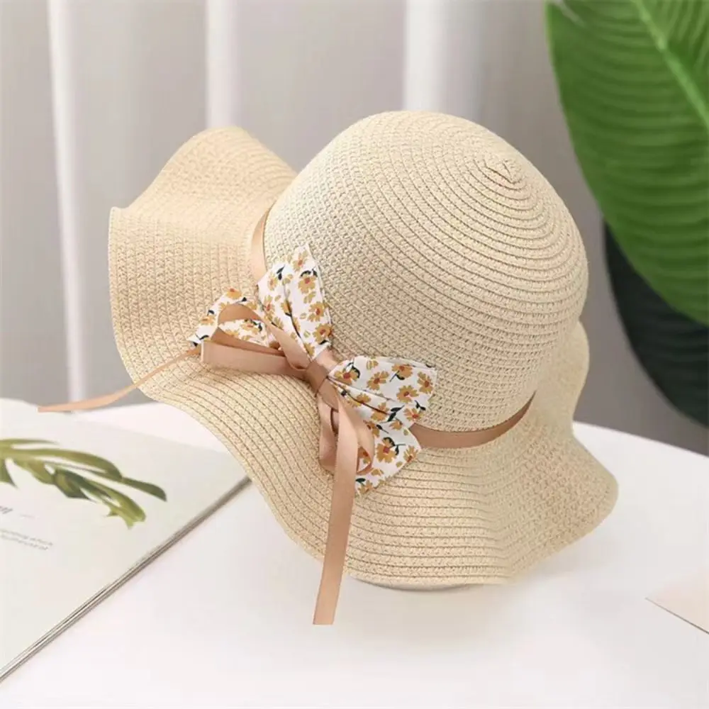 Sombrero de paja de ala ancha para niños con protección UV - Verano