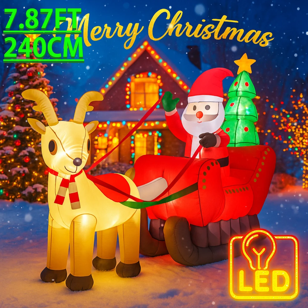 Trineo inflable de Reno con luces LED para Navidad - imagen 3