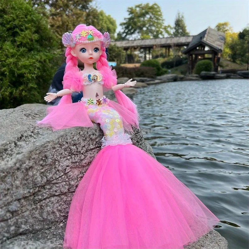Muñeca de sirena princesa ojos azules para niña, regalo