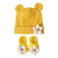 85AE Conjunto gorro y calcetines con orejeras para recién nacido
