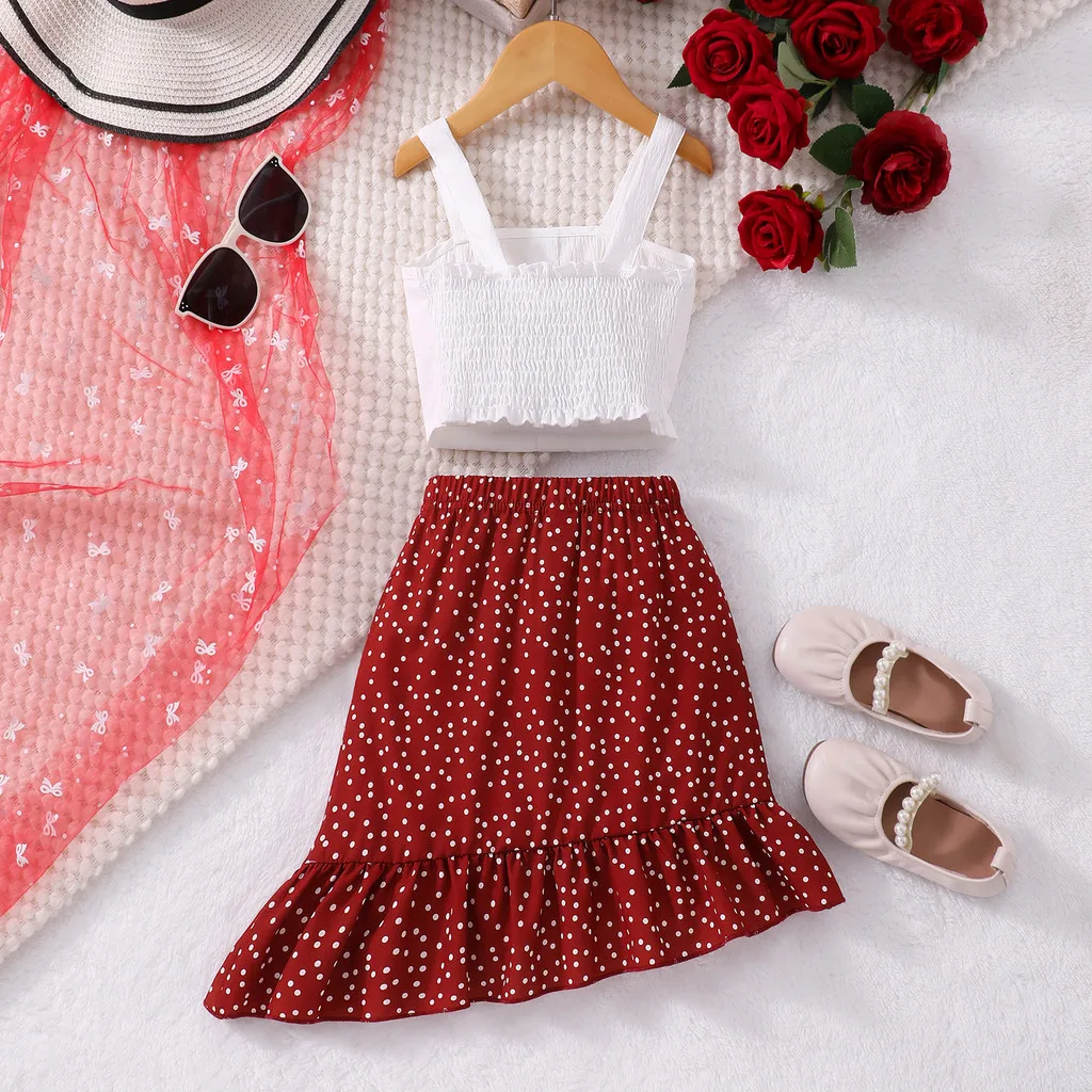 Conjunto de playa veraniego para niñas con chaleco y falda - imagen 5