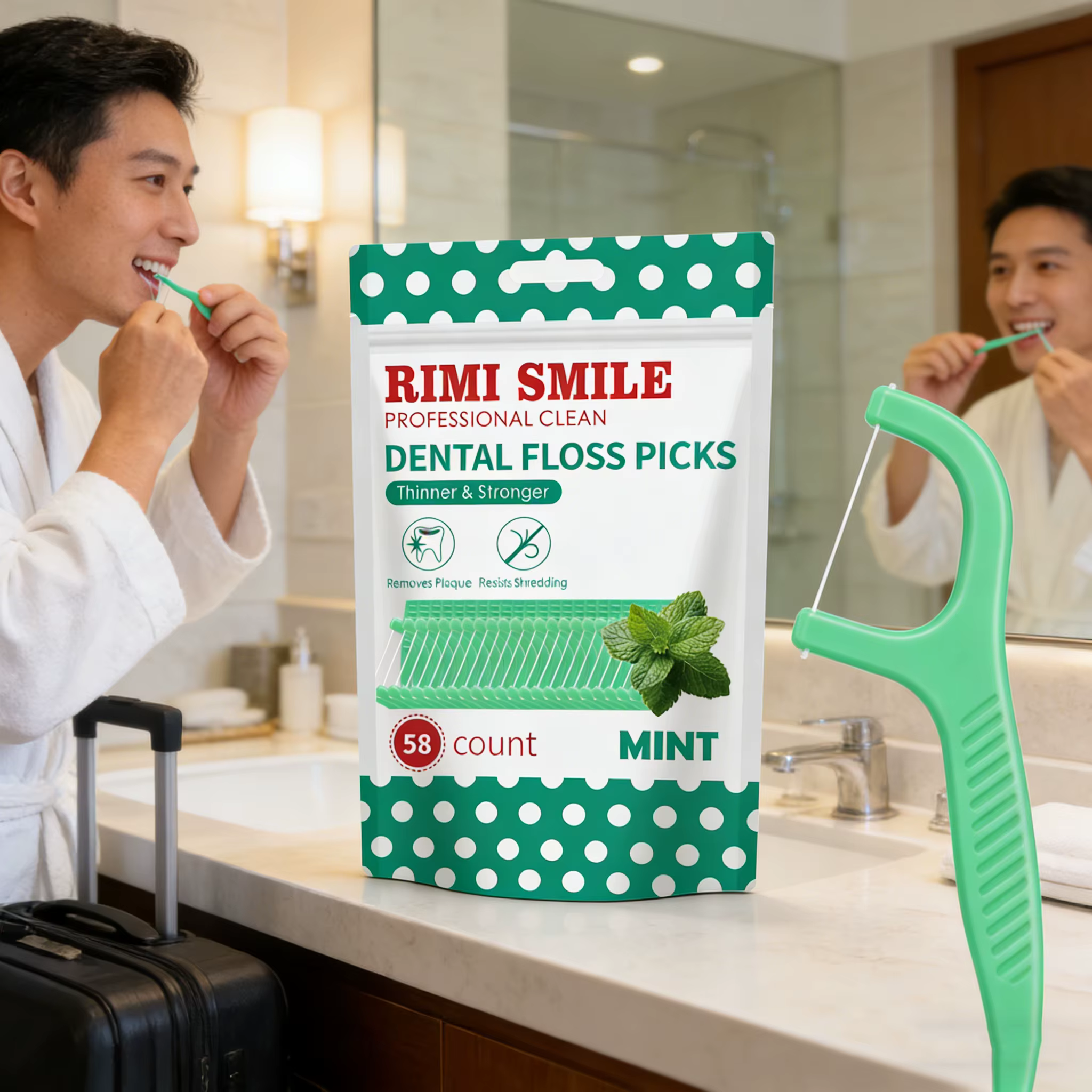 Hilo dental desechable con palillo para viaje, aliento fresco - imagen 2