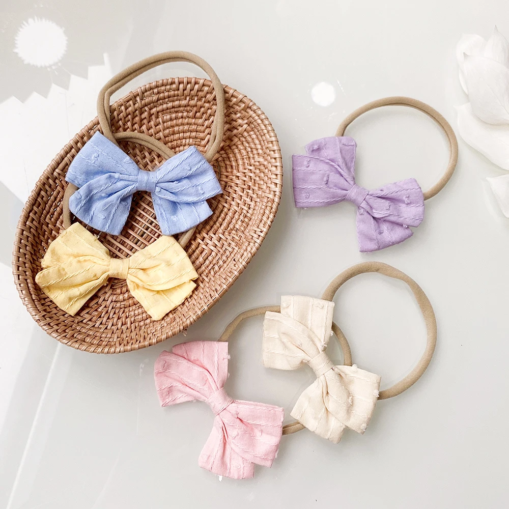 Diadema de lino y algodón para bebé niña – Lazos elásticos suaves - imagen 4