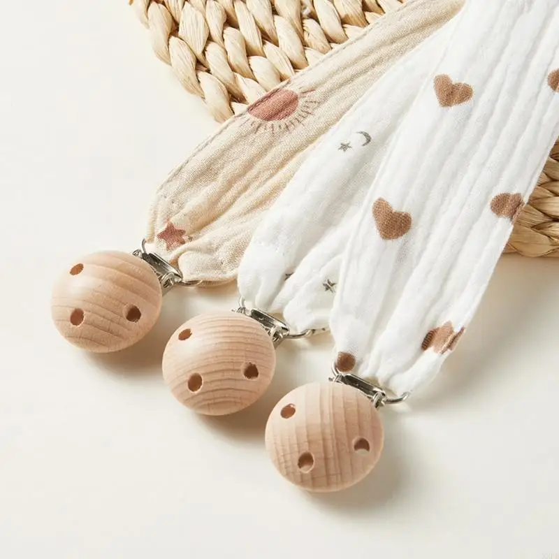 Cadena de madera para chupete de bebé – Algodón estampado