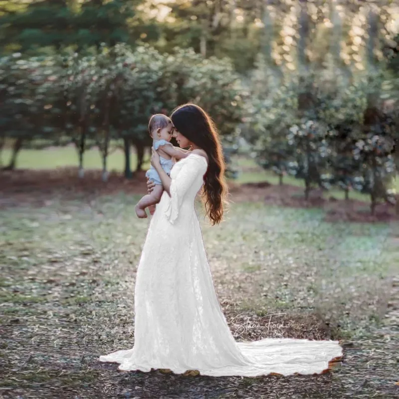 Vestido de maternidad encaje largo holgado con bordado - imagen 5