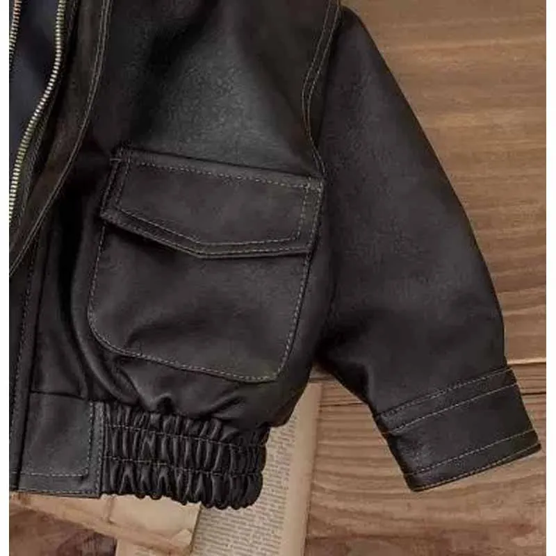 Chaqueta de piel sintética para niños estilo retro de otoño - imagen 5