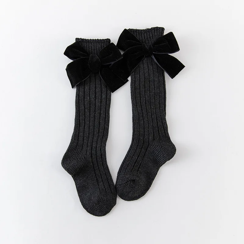 Calcetines de terciopelo con lazo para bebé y niña, suaves y cálidos